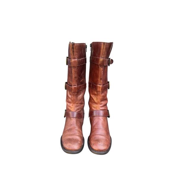 Born B.O.C. Tall Brown Leather Riding Boots Zip Side Women’s 6.5 Buckle - Picture 3 of 5